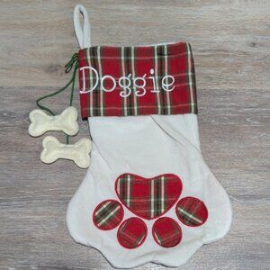 NEW Plaid Doggie Christmas Stocking with Paw Print